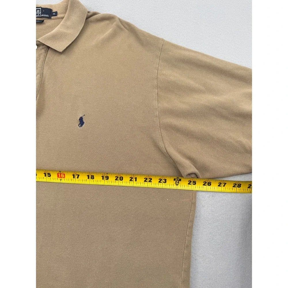 Polo Ralph Lauren Mens XL Tan Khaki Cotton Short Sleeve Pique Polo Shirt Classic